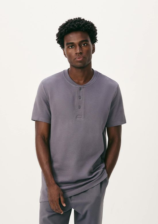 Foto do produto: Camiseta Básica Henley Masculina Regular Texturizada - Azul