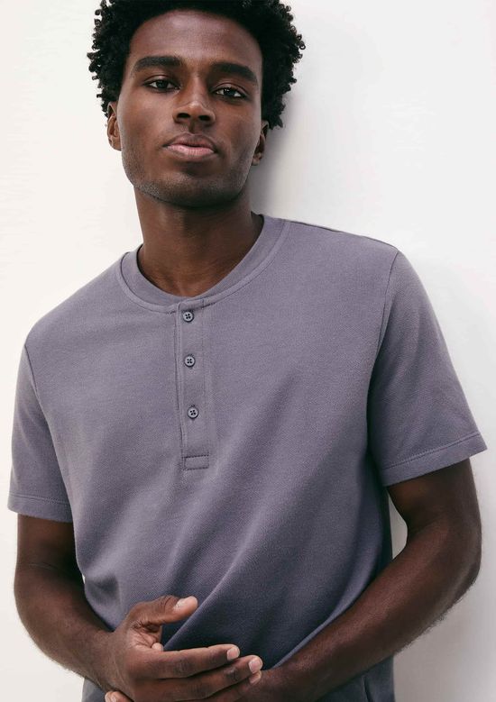 Foto do produto: Camiseta Básica Henley Masculina Regular Texturizada - Azul