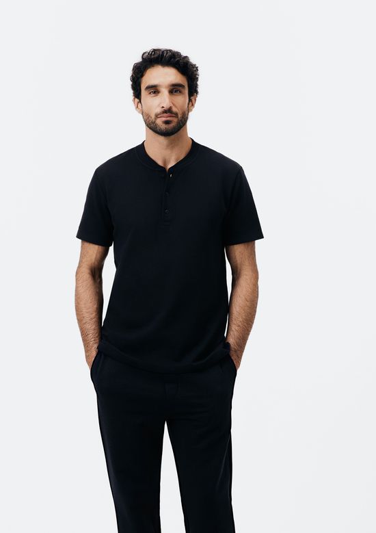 Foto do produto: Camiseta Básica Henley Masculina Texturizada - Preto