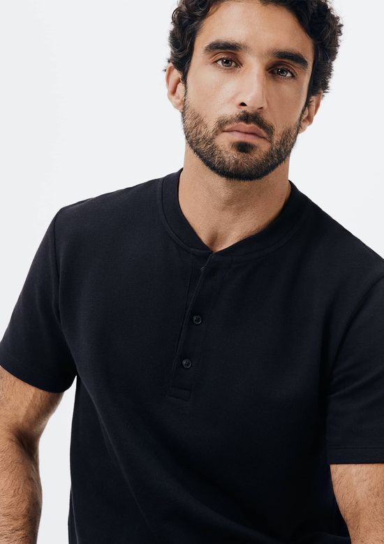 Foto do produto: Camiseta Básica Henley Masculina Texturizada - Preto