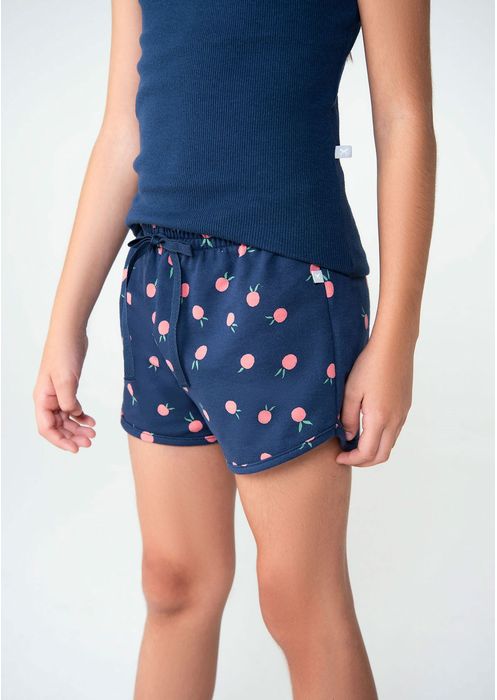 Shorts Infantil Menina Em Moletom Com Amarração - Azul
