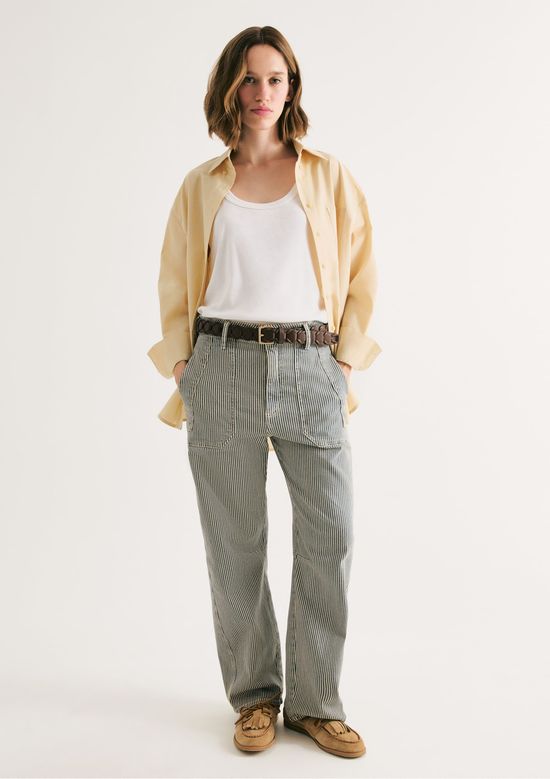 Foto do produto: Calça Jeans Feminina Barrel Listrada - Azul