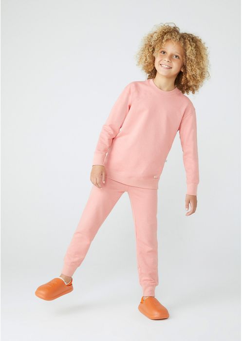 Pijama Infantil Unissex Longo Em Moletom - Rosa Chiclete