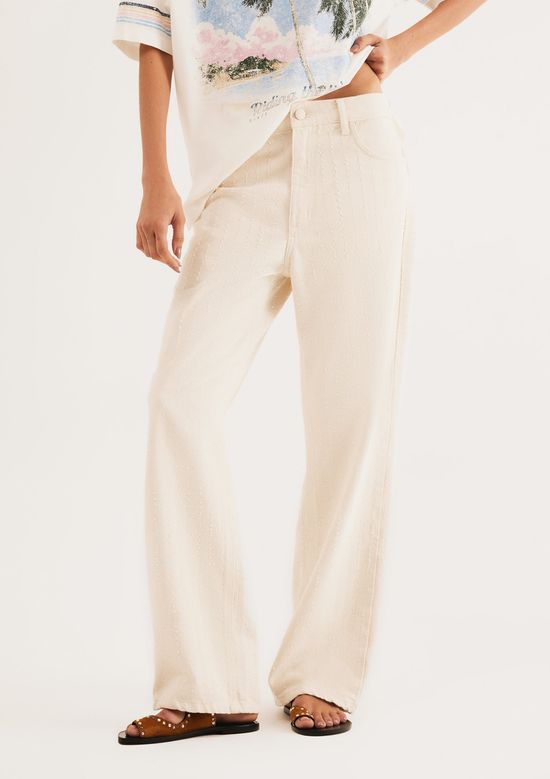 Foto do produto: Calça Feminina Reta Cintura Média Em Sarja - Off white