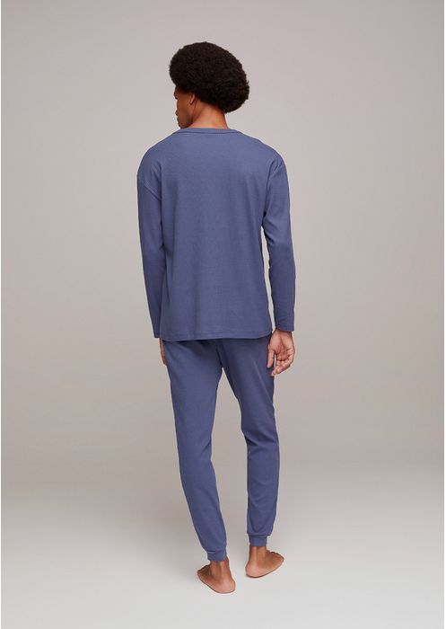 Pijama Masculino Longo Em Ribana Canelada - Azul Escuro