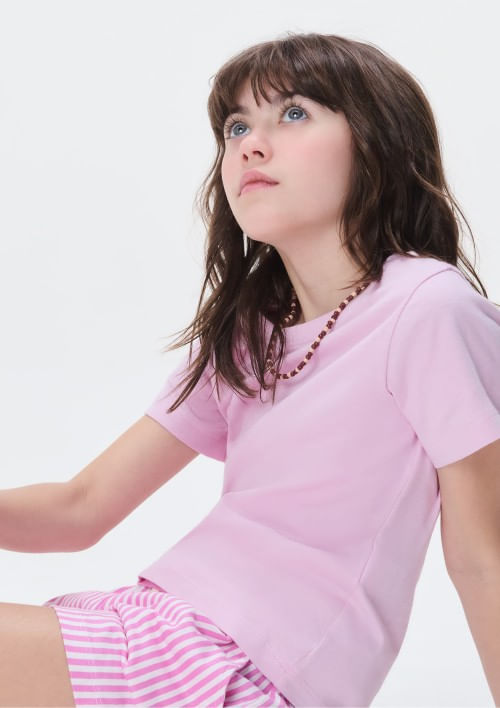 Foto do produto: Blusa Manga Curta Infantil Menina Em Malha - Rosa