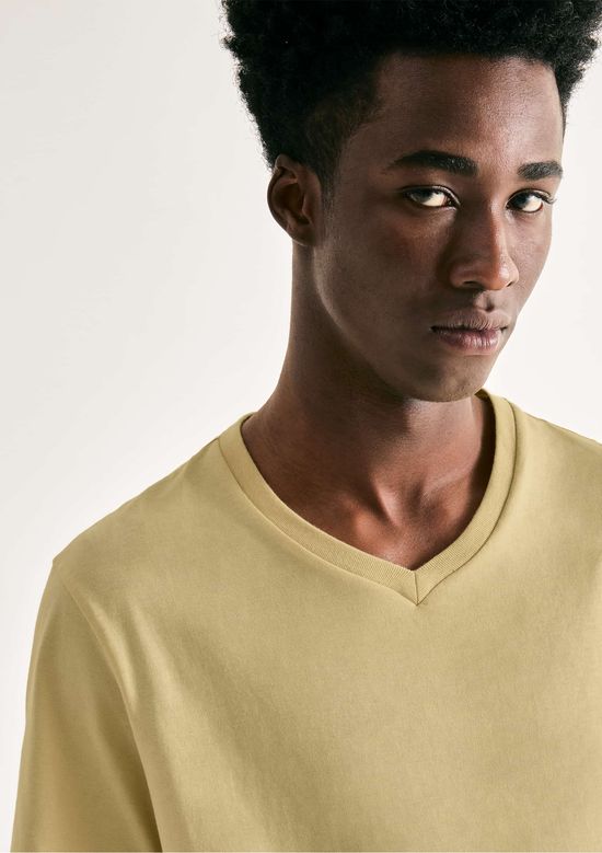 Foto do produto: Camiseta Básica Masculina Slim Gola V Em Malha Flamê - Verde