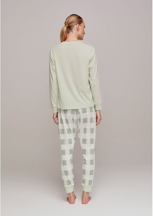 Pijama Longo Feminino Com Estampa Xadrez - Verde Claro
