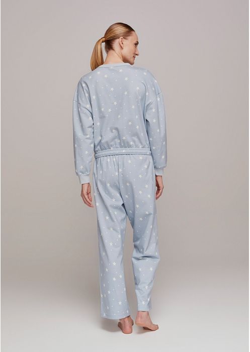 Pijama Longo Estampado Feminino Em Moletinho - Azul