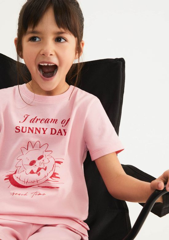 Foto do produto: Blusa Infantil Menina Manga Curta Com Estampa - Rosa
