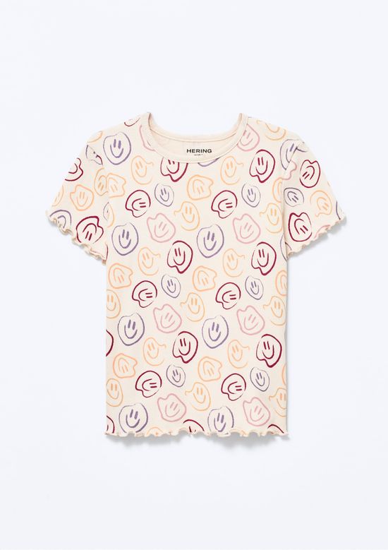 Foto do produto: Blusa Infantil Menina Manga Curta Em Ribana Estampada - Creme