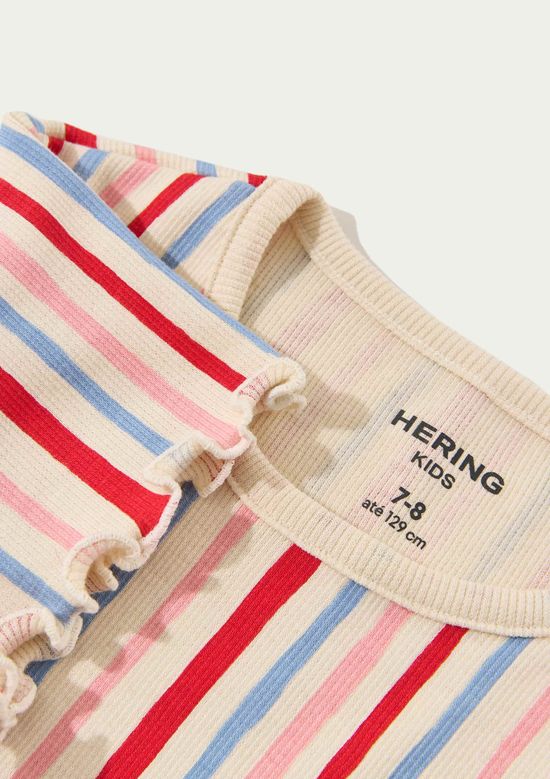 Foto do produto: Blusa Infantil Menina Manga Curta Em Ribana Estampada - Creme