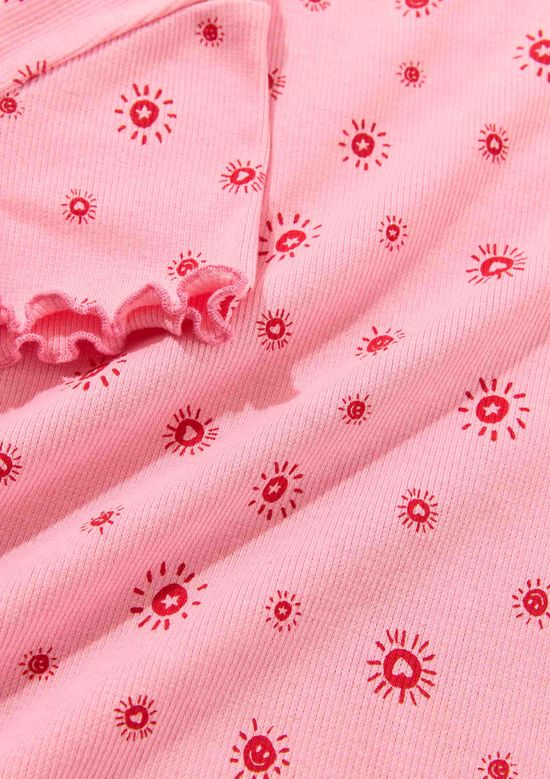 Foto do produto: Blusa Infantil Menina Manga Curta Em Ribana Estampada - Rosa