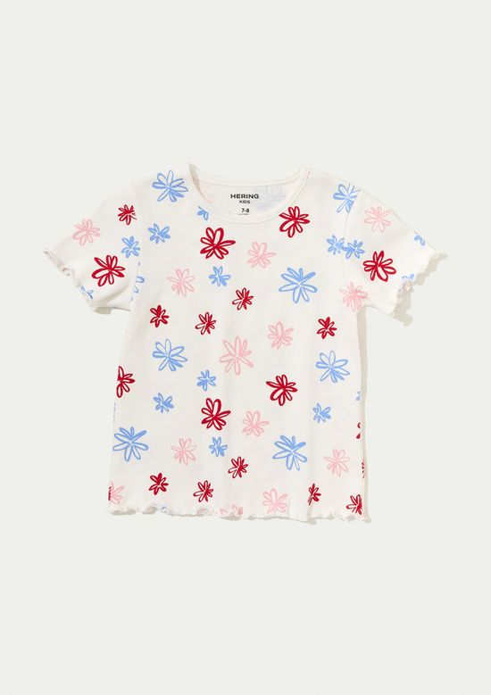 Foto do produto: Blusa Infantil Menina Manga Curta Em Ribana Estampada - Off white