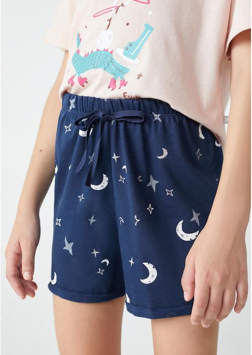 Pijama Infantil Menina Curto Em Malha De Algodão - Rosa Claro