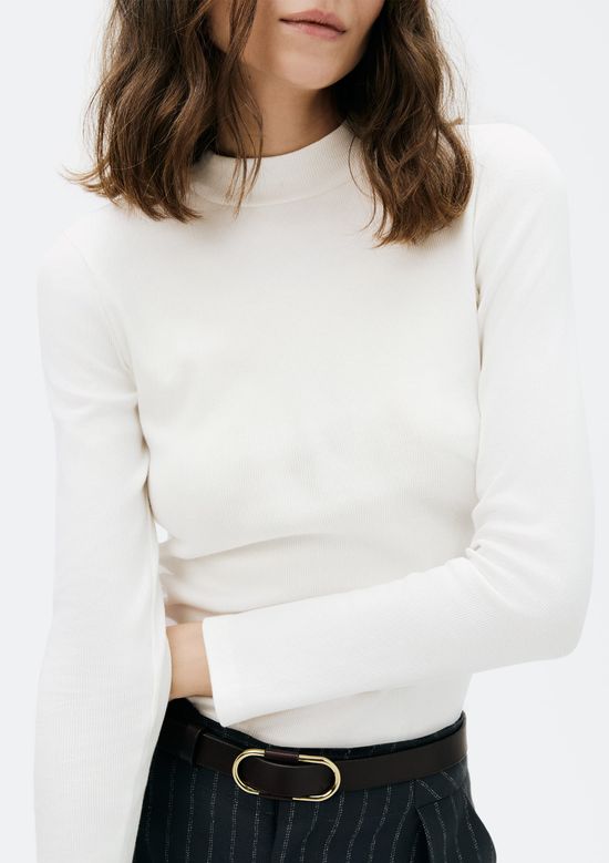 Foto do produto: Blusa Básica Feminina Manga Longa Gola Alta Em Ribana Canelada - Off white