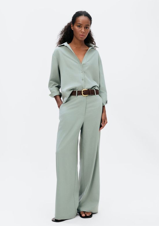 Foto do produto: Calça Feminina Reta Cintura Alta Com Linho - Verde