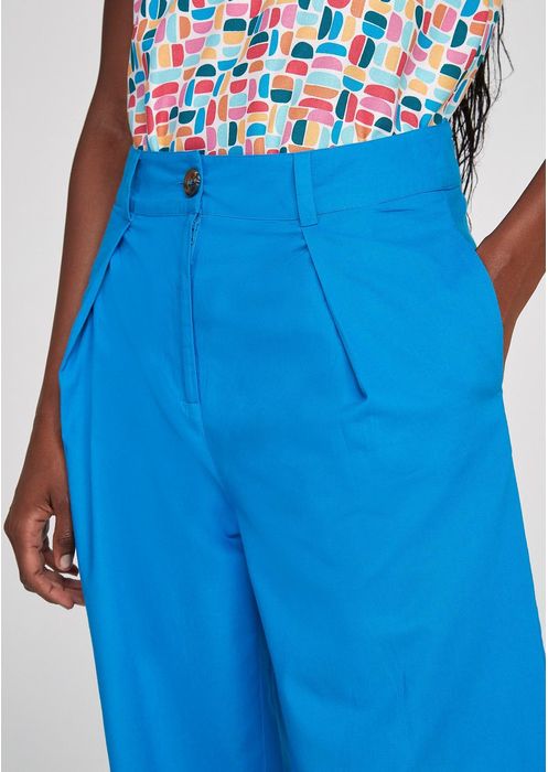 Calça Feminina Pantalona Cintura Alta - Azul