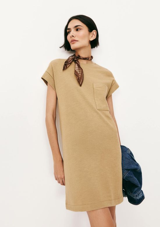 Foto do produto: Vestido Básico Curto Texturizado Com Bolso - Caqui