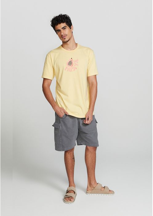 Camiseta Masculina Regular Com Bordado - Amarelo