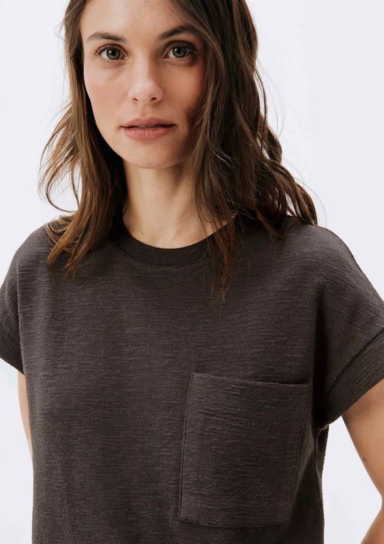 Foto do produto: Vestido Básico Curto Texturizado Com Bolso - Marrom