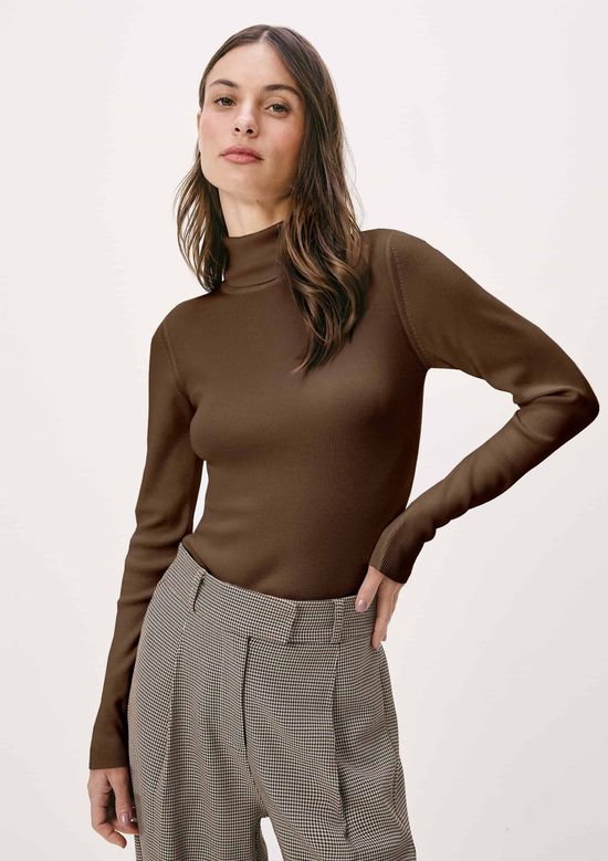 Foto do produto: Blusa Feminina Manga Longa Em Tricô Canelado - Marrom