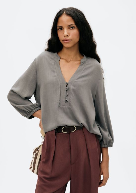 Foto do produto: Blusa Básica Feminina Manga 7/8 Bufante - Cinza
