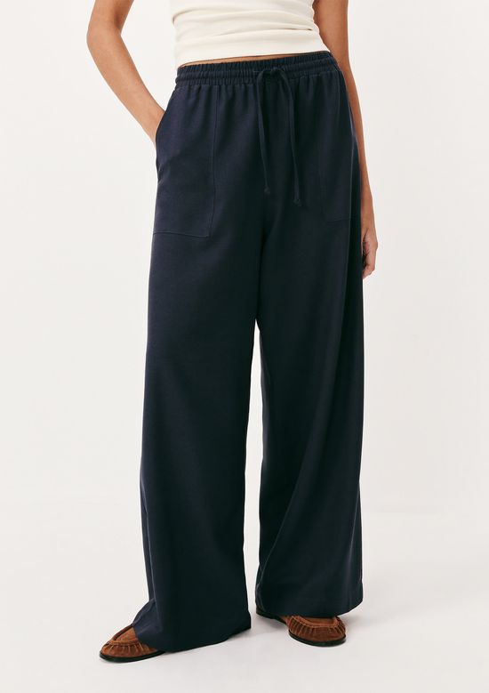 Foto do produto: Calça Feminina Reta Cintura Alta Com Linho - Azul