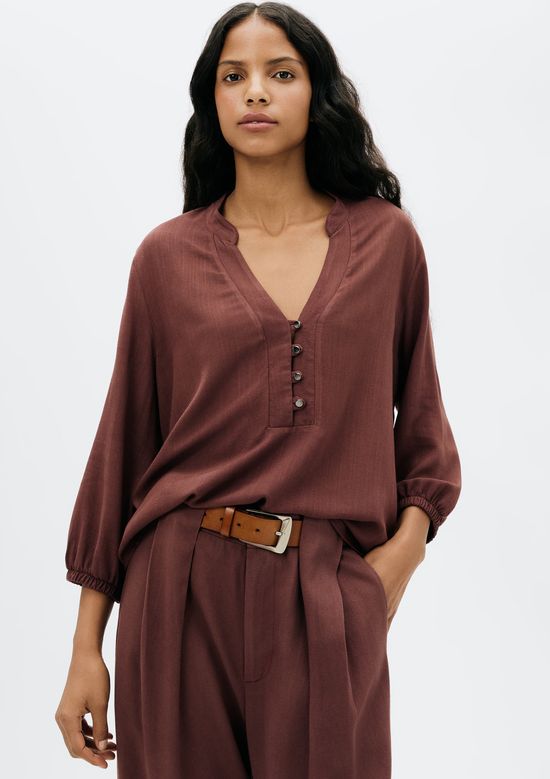 Foto do produto: Blusa Básica Feminina Manga 7/8 Bufante - Vinho