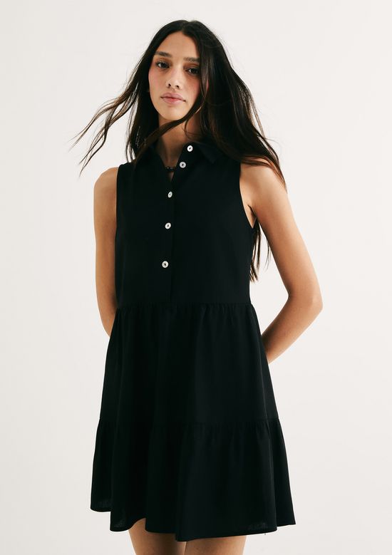 Foto do produto: Vestido Curto Evasê Com Linho - Preto