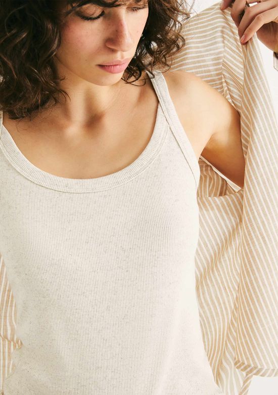 Foto do produto: Regata Feminina Em Ribana Com Linho - Creme