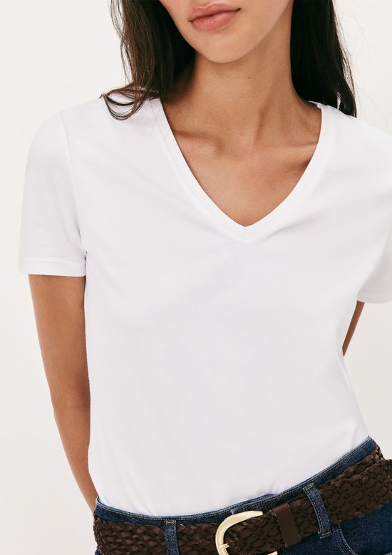Foto do produto: Blusa Básica Feminina Slim Decote V - Branco