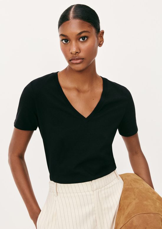 Foto do produto: Blusa Básica Feminina Manga Curta Decote V - Preto