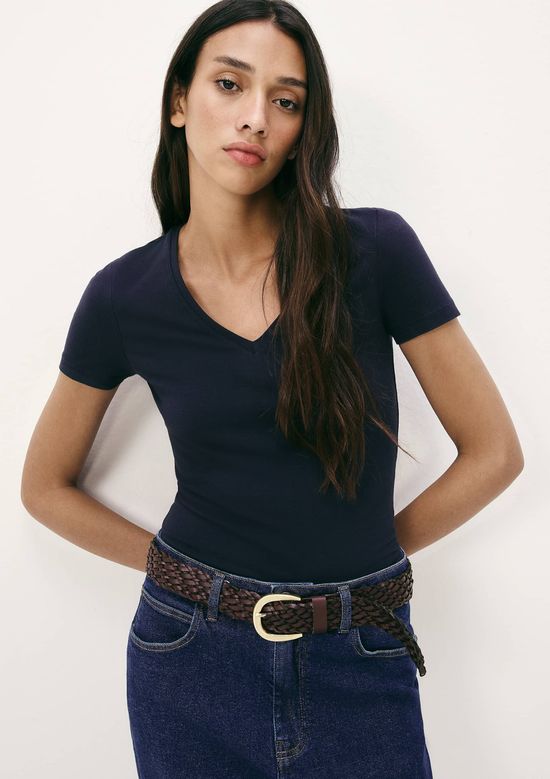 Foto do produto: Blusa Básica Feminina Slim Decote V - Azul