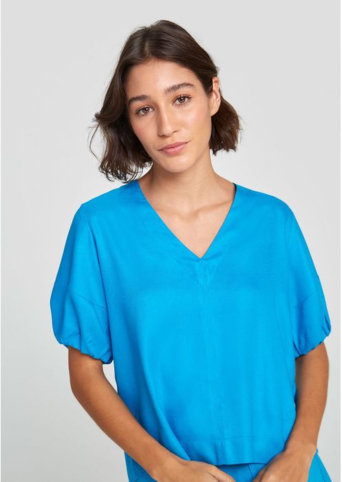 Blusa Feminina Evasê Com Decote V - Azul