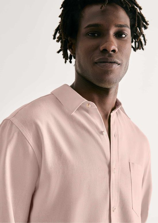Foto do produto: Camisa Básica Masculina Slim Manga Longa Em Linho - Rosa