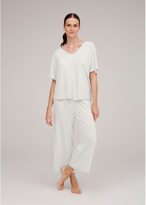 Pijama Feminino Longo Com Blusa E Calça Pantacurt - Off White