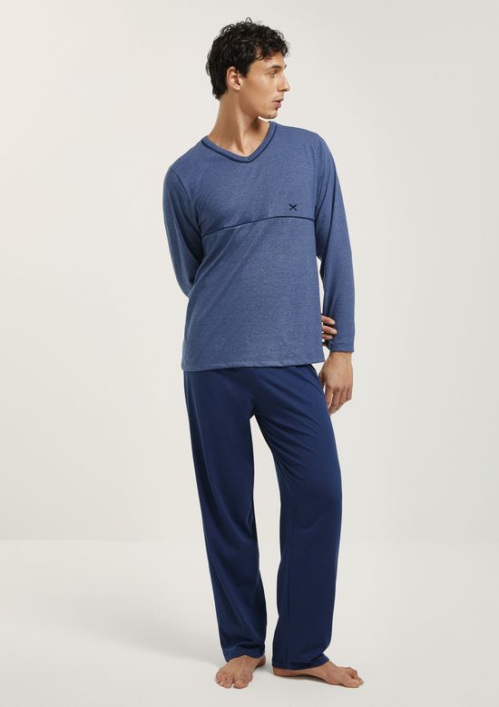Foto do produto: Pijama Masculino Longo Com Decote V - Azul