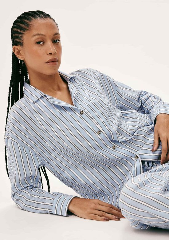 Foto do produto: Camisa Feminina Fio Tinto Anarruga Oversized - Azul