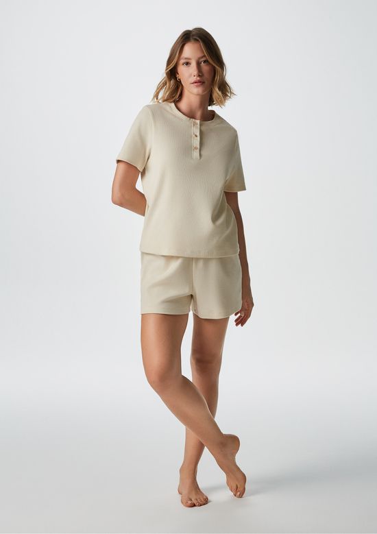 Foto do produto: Pijama Curto Feminino Em Ribana - Creme