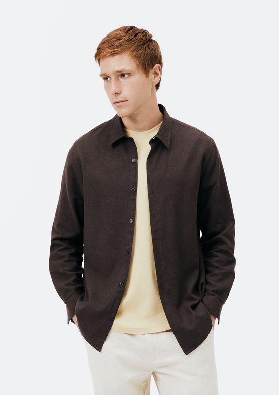 Foto do produto: Camisa Masculina Manga Longa Slim Com Linho - Marrom