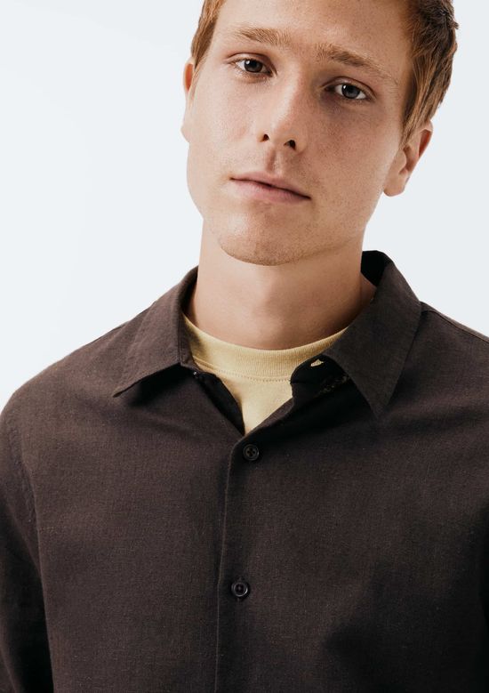 Foto do produto: Camisa Masculina Manga Longa Slim Com Linho - Marrom