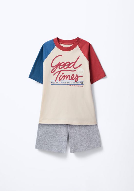 Foto do produto: Pijama Curto Infantil Menino Com Aplique - Creme