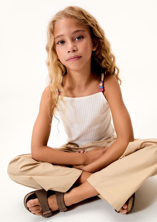 Foto do produto: Regata Infantil Menina Alças Com Miçangas - Off white