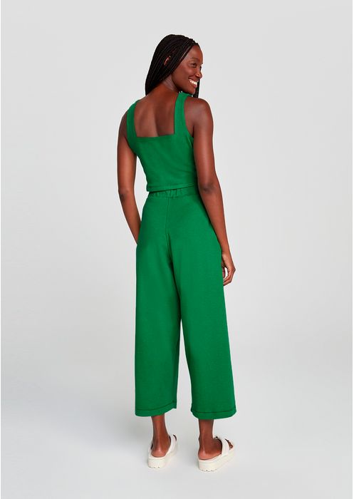 Calça Básica Feminina Ampla Cintura Alta Com Amarração - Verde Folha