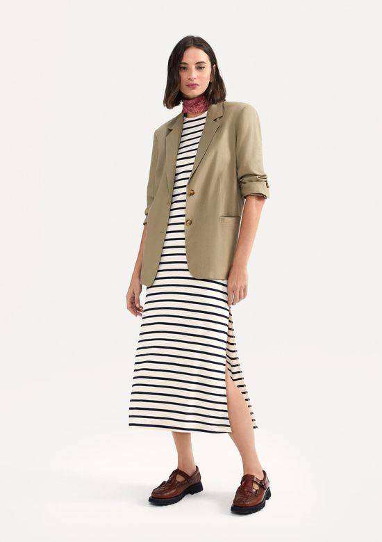 Foto do produto: Vestido Midi Listrado Em Ribana Canelada - Creme