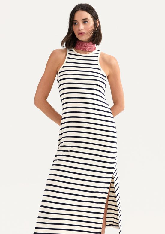 Foto do produto: Vestido Midi Listrado Em Ribana Canelada - Creme