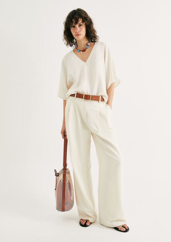 Foto do produto: Calça Feminina Cintura Média Com Linho - Creme