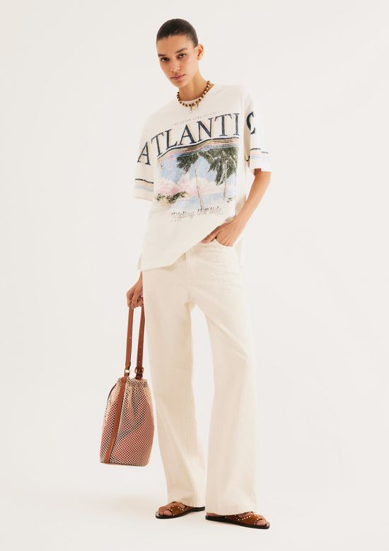 Foto do produto: Calça Feminina Reta Cintura Média Em Sarja - Off white