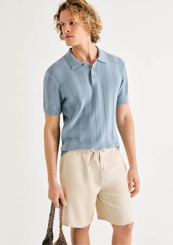 Foto do produto: Bermuda Masculina Reta Em Sarja Com Linho - Creme